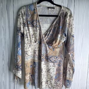 VTG 90s Y2K V-neck
Babydoll Top Fairy Funky Large USA Peasant Boho Bell Sleeve